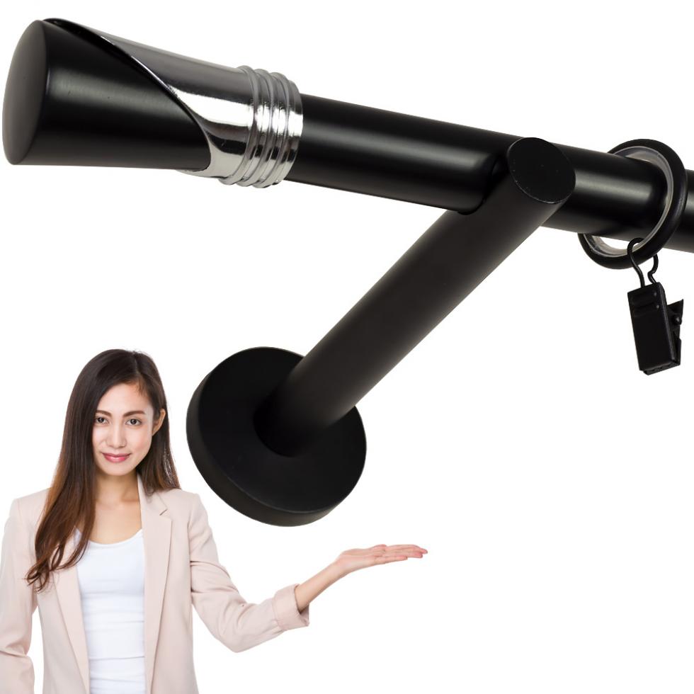 KARNISZ POJEDYNCZY fi 19 CZARNY MAT LOKI CICHE KÓŁKA - 220 cm - obrazek 10