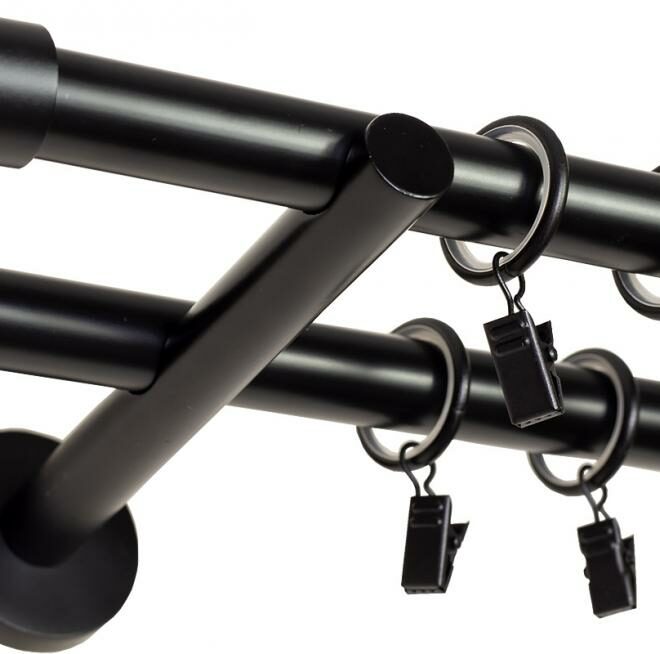 KARNISZ PODWÓJNY fi 19+19 CZARNY MAT ZAŚLEPKA CICHE KÓŁKA - 180 cm