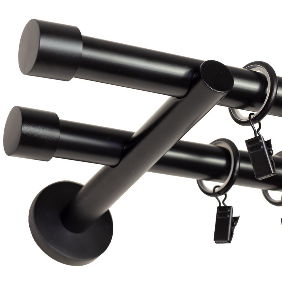 KARNISZ PODWÓJNY fi 19+19 CZARNY MAT ZAŚLEPKA CICHE KÓŁKA - 360 cm - obrazek 2