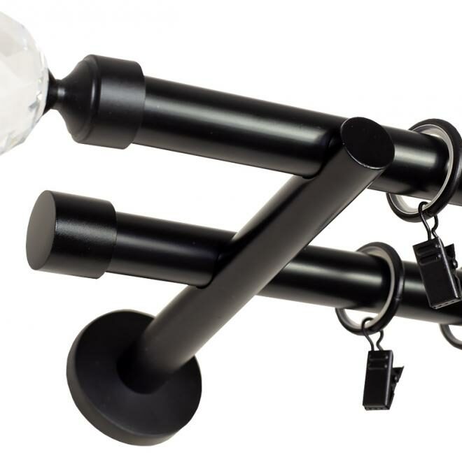 KARNISZ PODWÓJNY fi 19+19 CZARNY MAT PARYS CICHE KÓŁKA - 480 cm