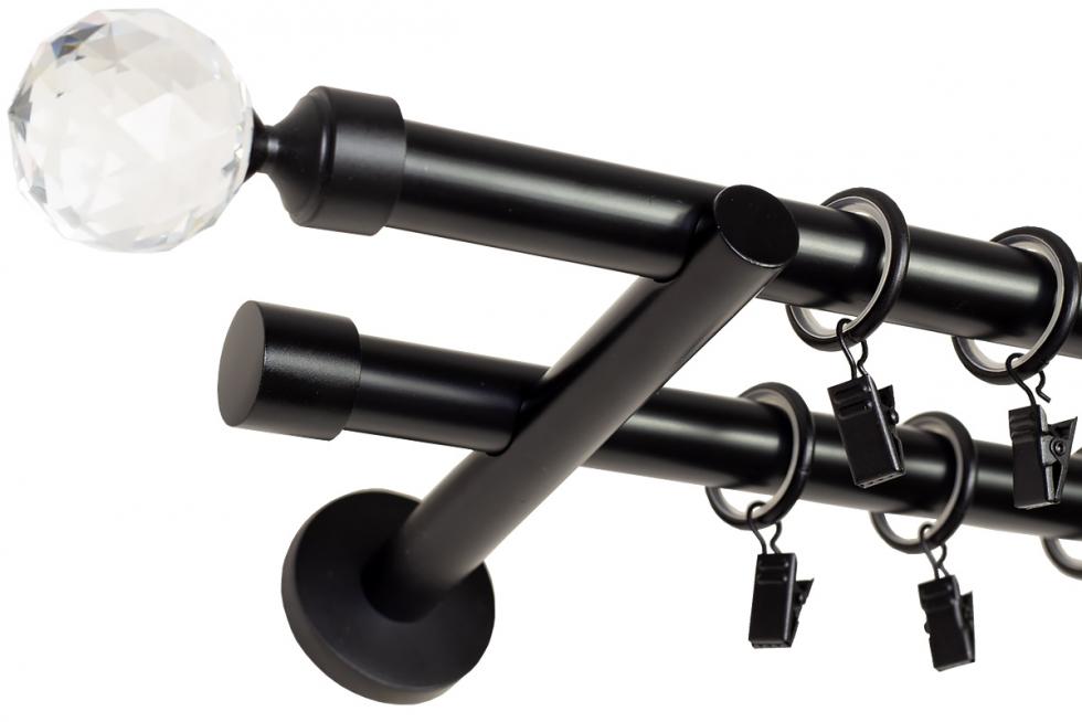 KARNISZ PODWÓJNY fi 19+19 CZARNY MAT PARYS CICHE KÓŁKA - 220 cm