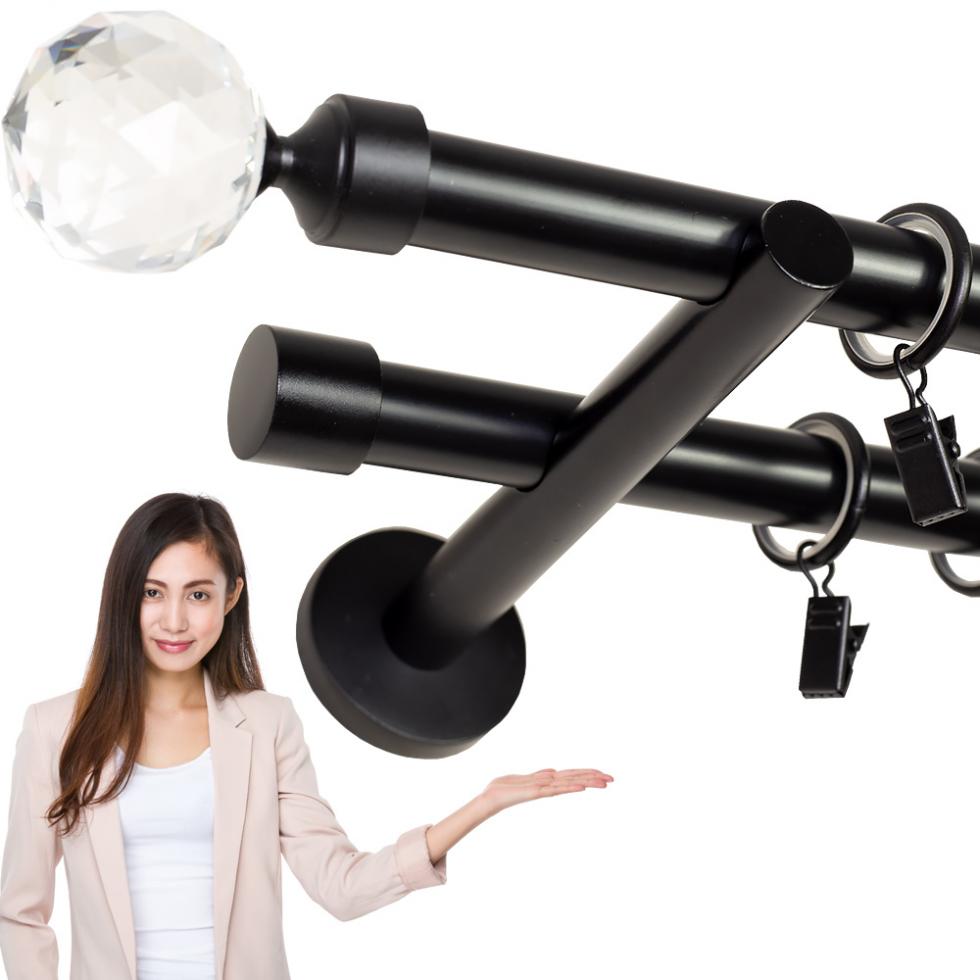 KARNISZ PODWÓJNY fi 19+19 CZARNY MAT PARYS CICHE KÓŁKA - 220 cm - obrazek 9