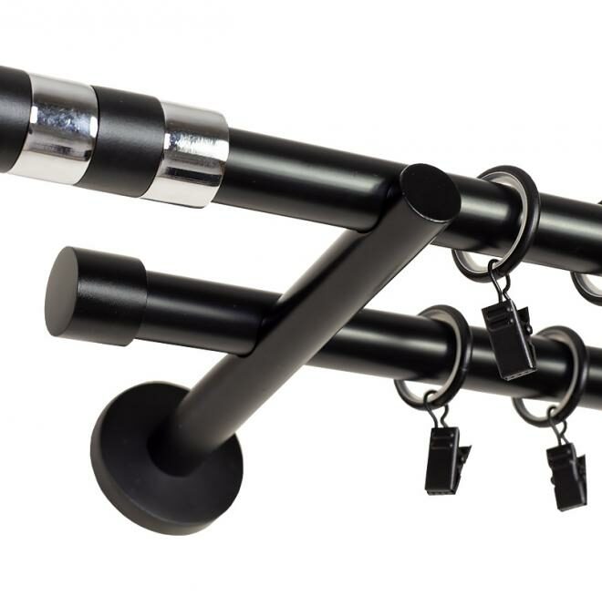 KARNISZ PODWÓJNY fi 19+19 CZARNY MAT CYLINDER CICHE KÓŁKA - 480 cm