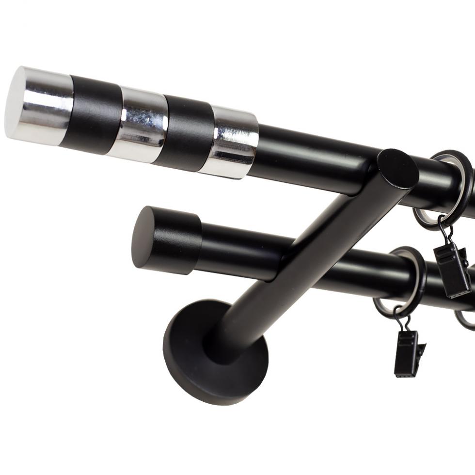 KARNISZ PODWÓJNY fi 19+19 CZARNY MAT CYLINDER CICHE KÓŁKA - 140 cm - obrazek 9