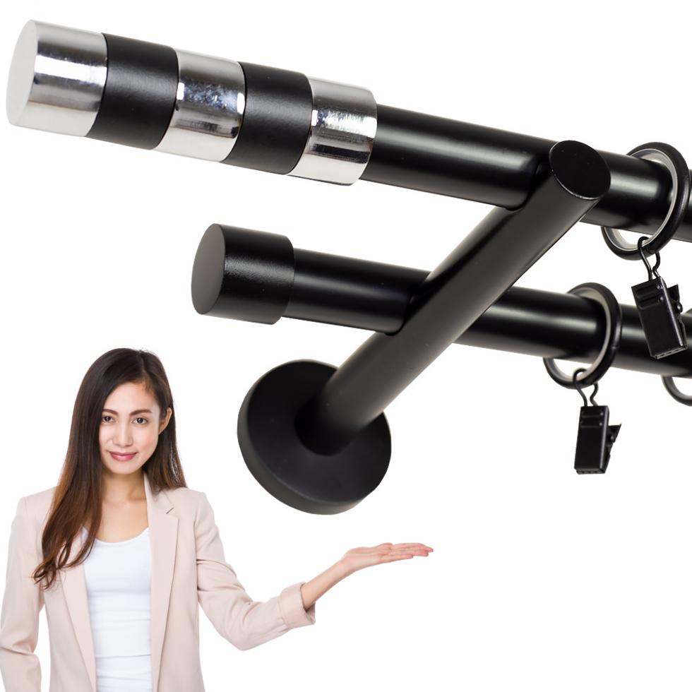 KARNISZ PODWÓJNY fi 19+19 CZARNY MAT CYLINDER CICHE KÓŁKA - 140 cm - obrazek 10