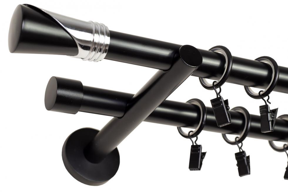 KARNISZ PODWÓJNY fi 19+19 CZARNY MAT LOKI CICHE KÓŁKA - 280 cm - obrazek 8