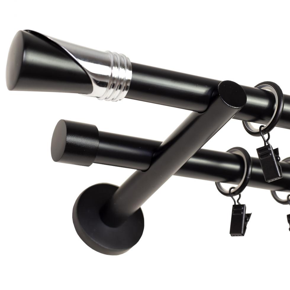 KARNISZ PODWÓJNY fi 19+19 CZARNY MAT LOKI CICHE KÓŁKA - 280 cm - obrazek 9