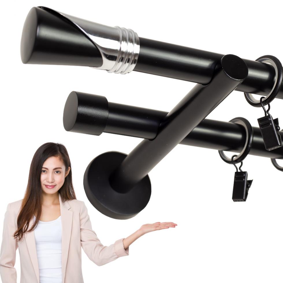 KARNISZ PODWÓJNY fi 19+19 CZARNY MAT LOKI CICHE KÓŁKA - 280 cm - obrazek 10