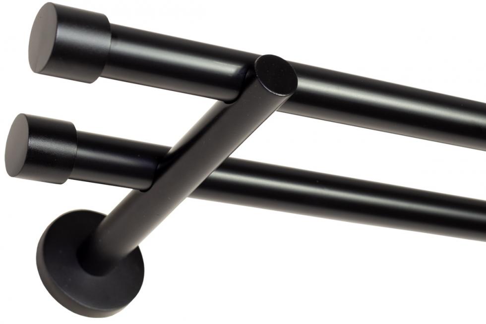 KARNISZ PODWÓJNY fi 19+19 CZARNY MAT ZAŚLEPKA - 300 cm