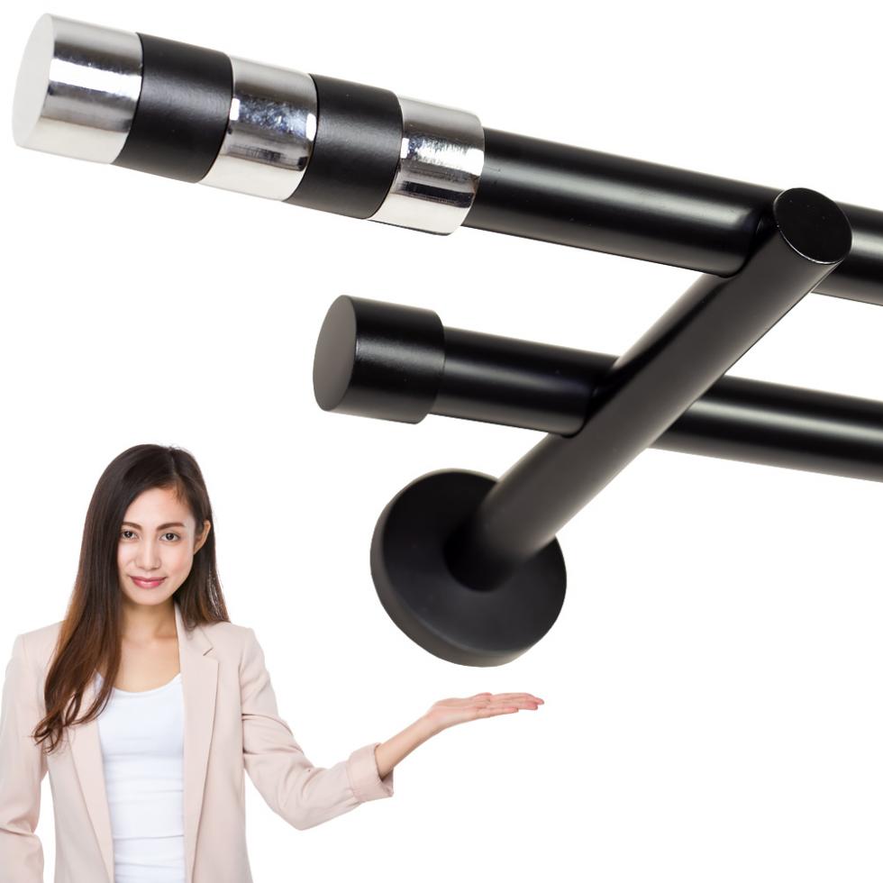 KARNISZ PODWÓJNY fi 19+19 CZARNY MAT CYLINDER - 160 cm - obrazek 9