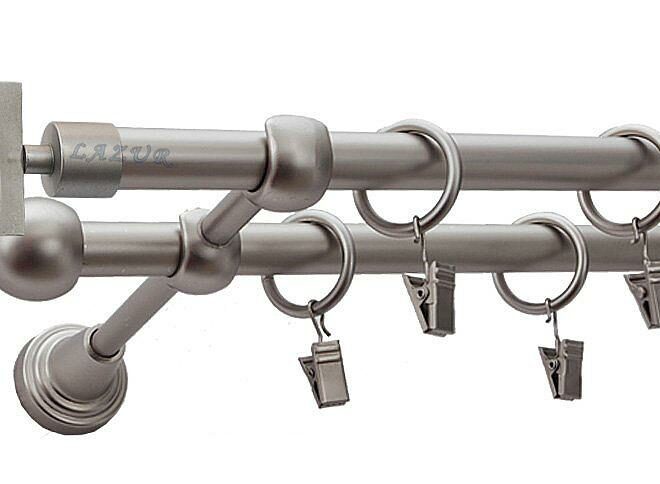 Karnisz RUBIK Satyna Nikiel, Podwójny 16 +16 rura gładka - 180 cm