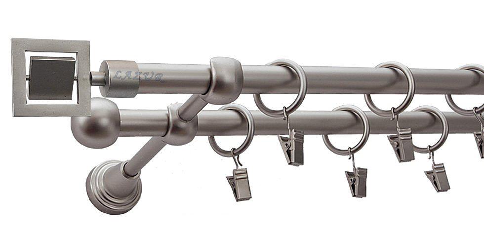 Karnisz RUBIK Satyna Nikiel, Podwójny 16 +16 rura gładka - 200 cm