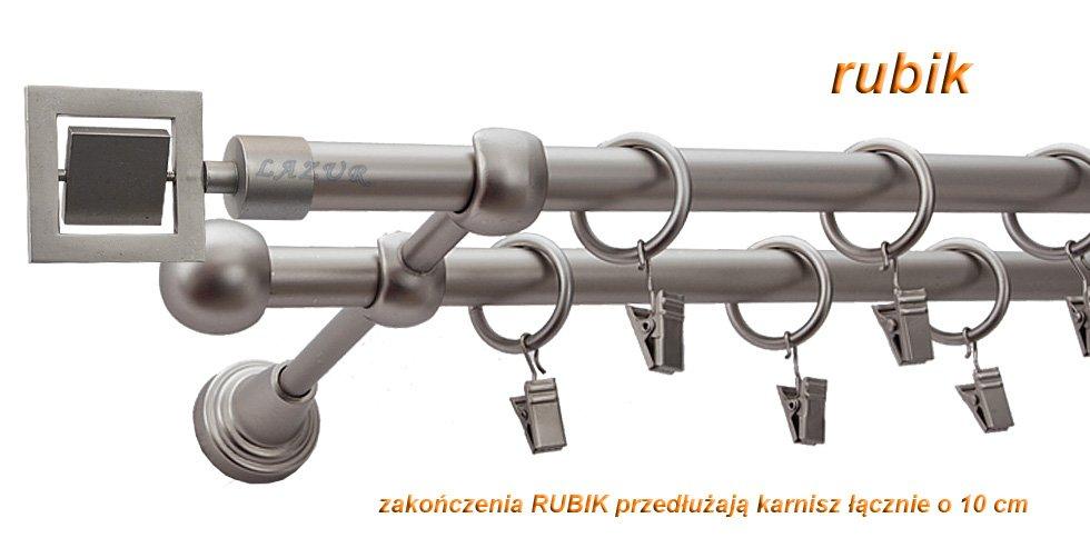 Karnisz RUBIK Satyna Nikiel, Podwójny 16 +16 rura gładka - 200 cm - obrazek 3