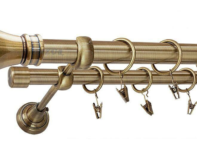 Karnisz LUXOR Antyk Mosiądz, Podwójny 25 +19 rura gładka - 240 cm