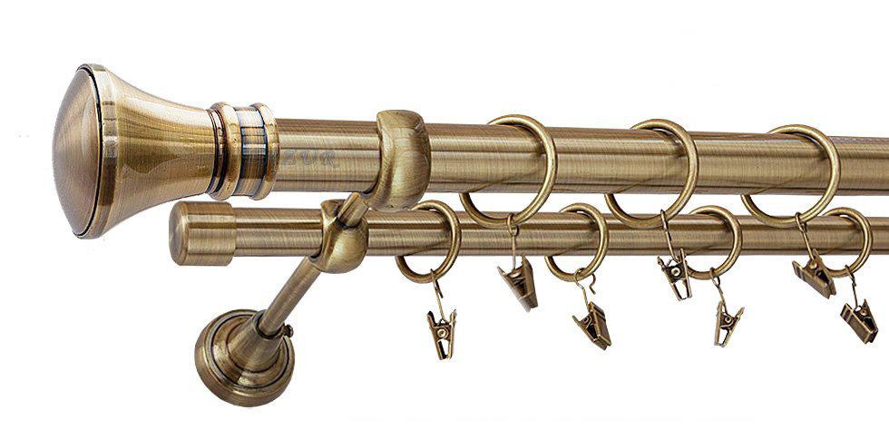 Karnisz LUXOR Antyk Mosiądz, Podwójny 25 +19 rura gładka - 360 cm