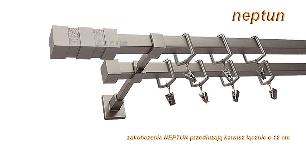 Karnisz NEPTUN Satyna Nikiel, Podwójny 20 + 20 mm KWADRO - 300 cm - obrazek 3