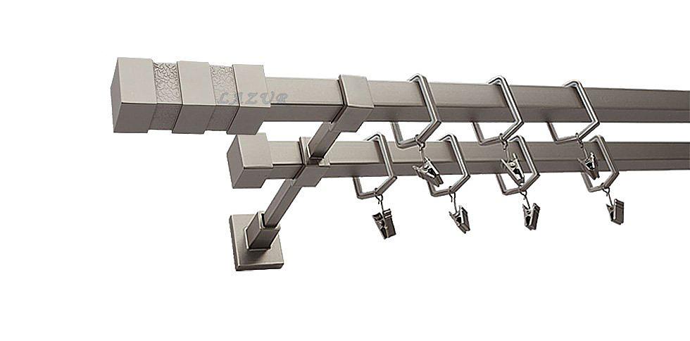 Karnisz NEPTUN Satyna Nikiel, Podwójny 20 + 20 mm KWADRO - 300 cm