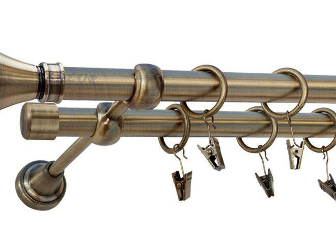 Karnisz LUXOR Antyk Mosiądz Podw. 19 + 19 rura gładka - 340 cm