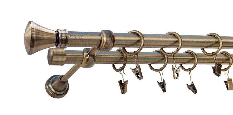 Karnisz LUXOR Antyk Mosiądz Podw. 19 + 19 rura gładka - 200 cm