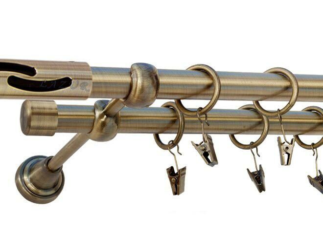 Karnisz FALKO Antyk Mosiądz Podw. 19 + 19 rura gładka - 180 cm