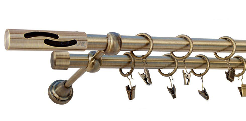 Karnisz FALKO Antyk Mosiądz Podw. 19 + 19 rura gładka - 240 cm