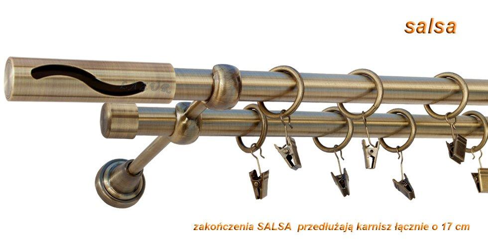 Karnisz SALSA Antyk Mosiądz Podw. 19 + 19 rura gładka - 300 cm - obrazek 3