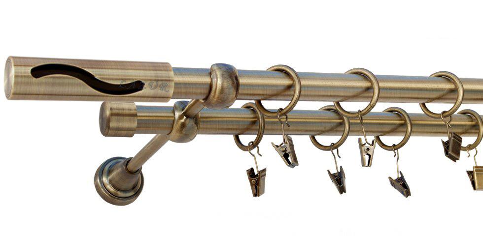 Karnisz SALSA Antyk Mosiądz Podw. 19 + 19 rura gładka - 300 cm