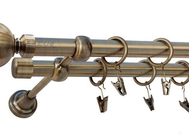 Karnisz GLOB Antyk Mosiądz Podw. 19 + 19 z rura gładka - 180 cm