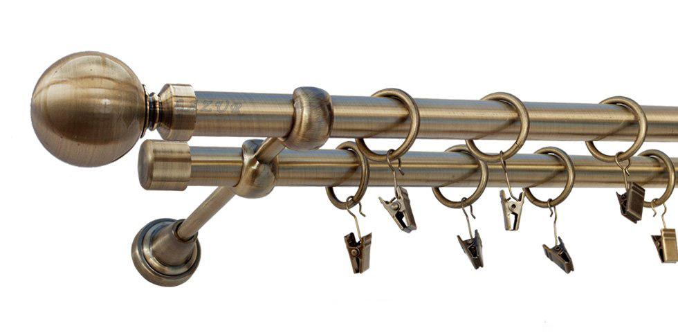 Karnisz GLOB Antyk Mosiądz Podw. 19 + 19 z rura gładka - 140 cm