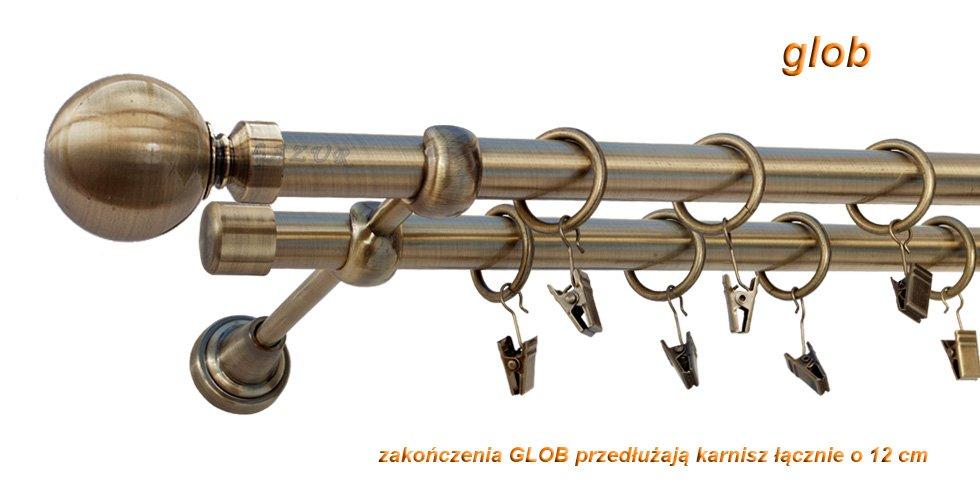 Karnisz GLOB Antyk Mosiądz Podw. 19 + 19 z rura gładka - 140 cm - obrazek 3