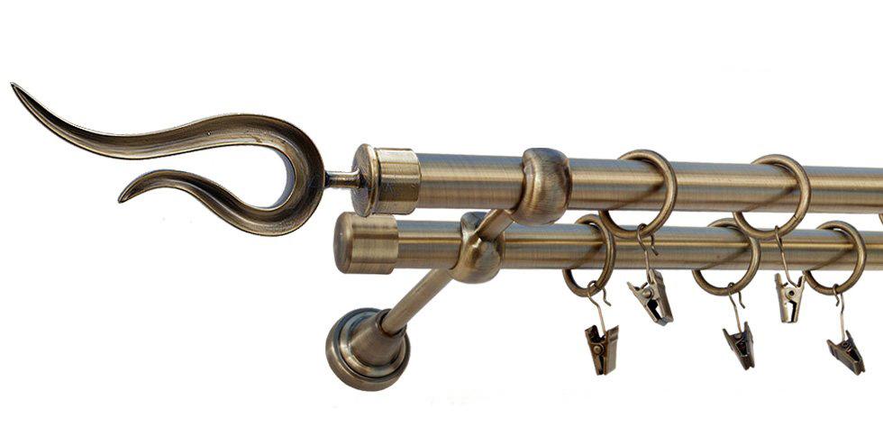 Karnisz VIOLO Antyk Mosiądz Podw. 19 + 19 rura gładka - 220 cm