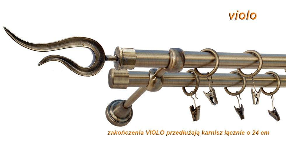 Karnisz VIOLO Antyk Mosiądz Podw. 19 + 19 rura gładka - 220 cm - obrazek 3