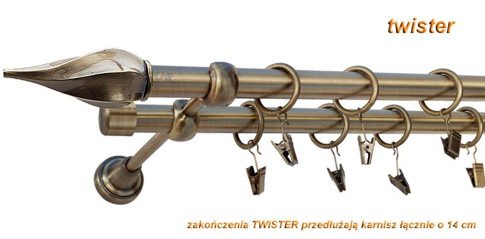 Karnisz TWISTER Antyk Mosiądz Podw. 19 + 19 rura gładka - 160 cm - obrazek 3