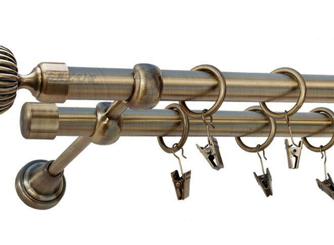 Karnisz ODEON Antyk Mosiądz Podw. 19 + 19 rura gładka - 340 cm