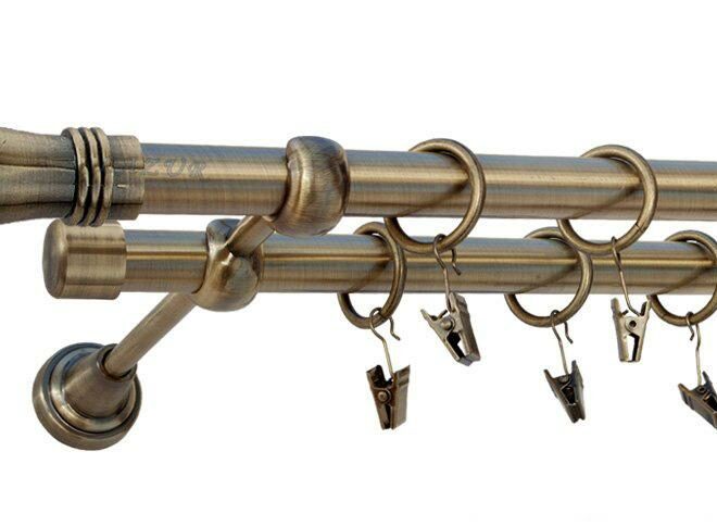 Karnisz PRINCE Antyk Mosiądz Podw. 19 + 19 rura gładka - 260 cm