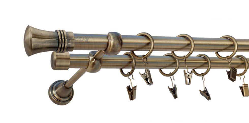 Karnisz PRINCE Antyk Mosiądz Podw. 19 + 19 rura gładka - 260 cm