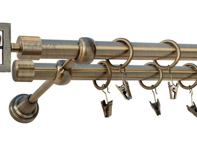 Karnisz RUBIK Antyk Mosiądz Podw. 19 + 19 rura gładka - 180 cm