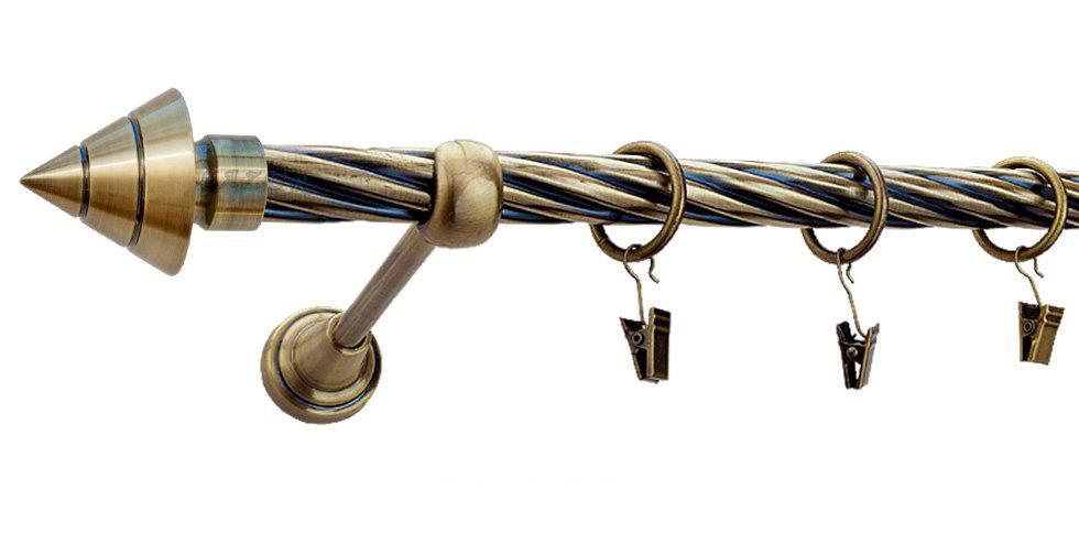 Karnisz AMARO Antyk Mosiądz, Pojedynczy 19 rura skrętna - 240 cm