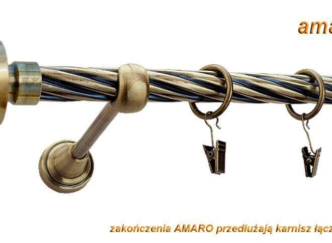 Alternative view of Karnisz AMARO Antyk Mosiądz, Pojedynczy 19  rura skrętna - 480 cm