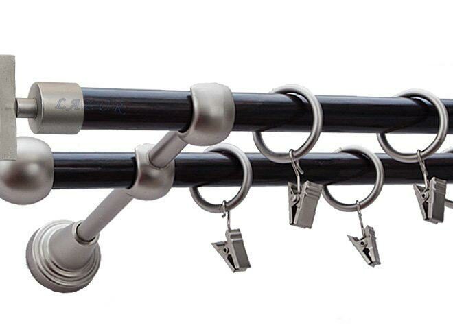 Karnisz RUBIK Satyna Nikiel, Podwójny 16 +16 rura wenge - 180 cm