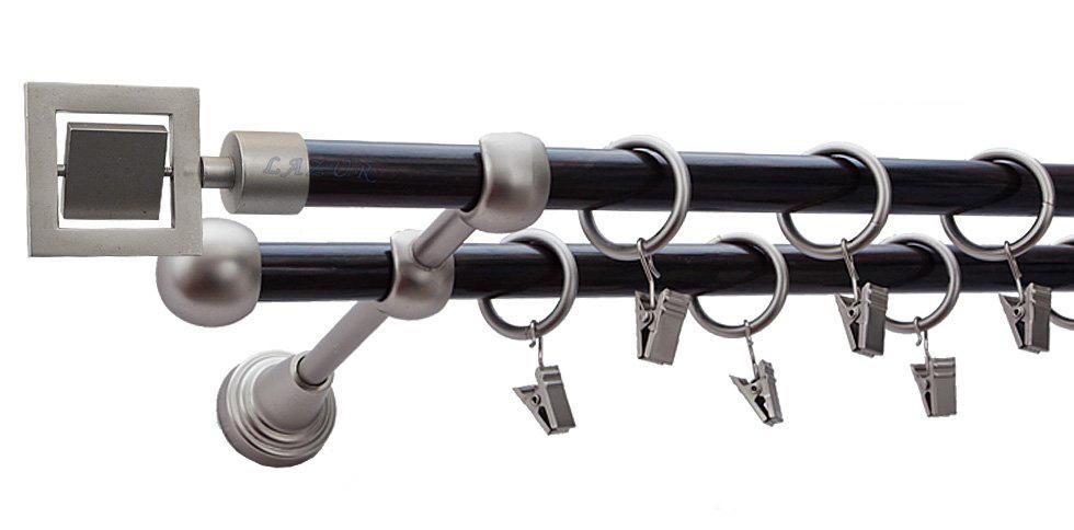 Karnisz RUBIK Satyna Nikiel, Podwójny 16 +16 rura wenge - 440 cm