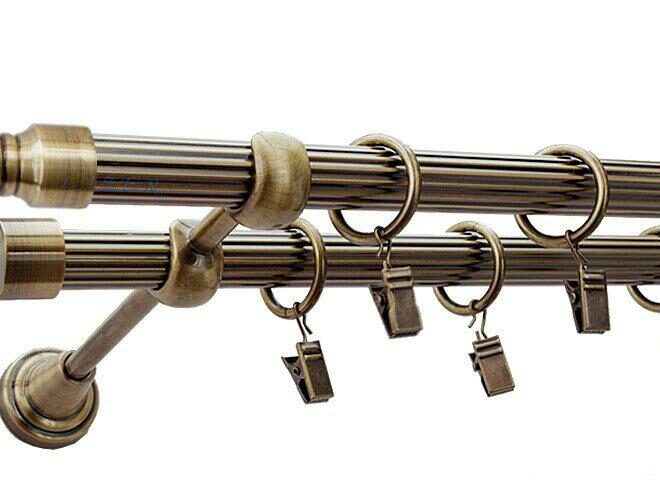 Karnisz APOLLO Antyk Mosiądz, Podwójny 19 + 19 rura ryflowana - 480 cm