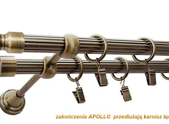 Alternative view of Karnisz APOLLO Antyk Mosiądz, Podwójny 19 + 19 rura ryflowana - 480 cm