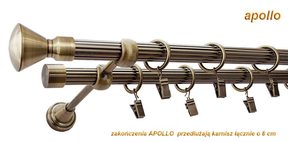 Karnisz APOLLO Antyk Mosiądz, Podwójny 19 + 19 rura ryflowana - 480 cm - obrazek 2