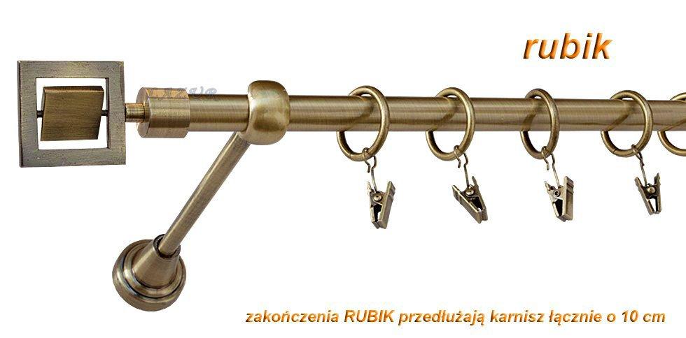 Karnisz RUBIK Antyk Mosiądz, Pojedynczy 16 rura gładka - 160 cm - obrazek 3