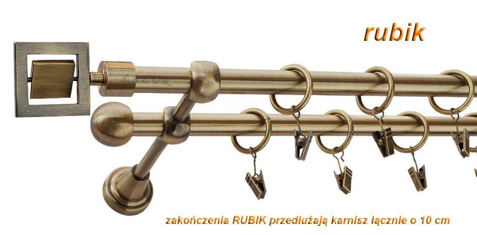 Karnisz RUBIK Antyk Mosiądz, Podwójny 16 +16 rura gładka - 240 cm - obrazek 3
