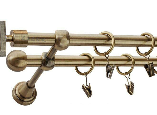 Karnisz RUBIK Antyk Mosiądz, Podwójny 16 +16 rura gładka - 340 cm