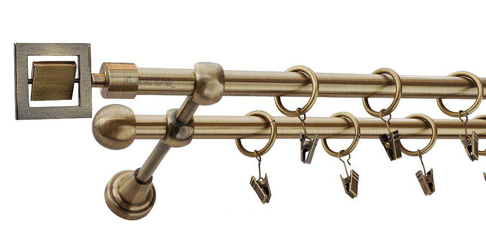 Karnisz RUBIK Antyk Mosiądz, Podwójny 16 +16 rura gładka - 240 cm