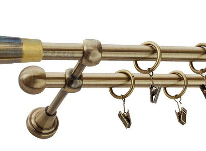 Karnisz DORIS Antyk Mosiądz, Podwójny 16 +16 rura gładka - 480 cm