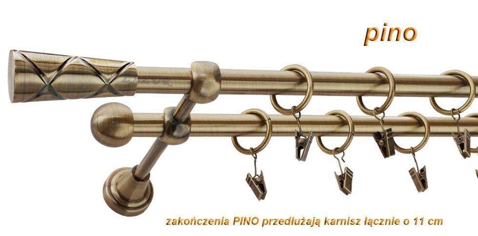 Karnisz PINO Antyk Mosiądz, Podwójny 16 +16 rura gładka - 120 cm - obrazek 3